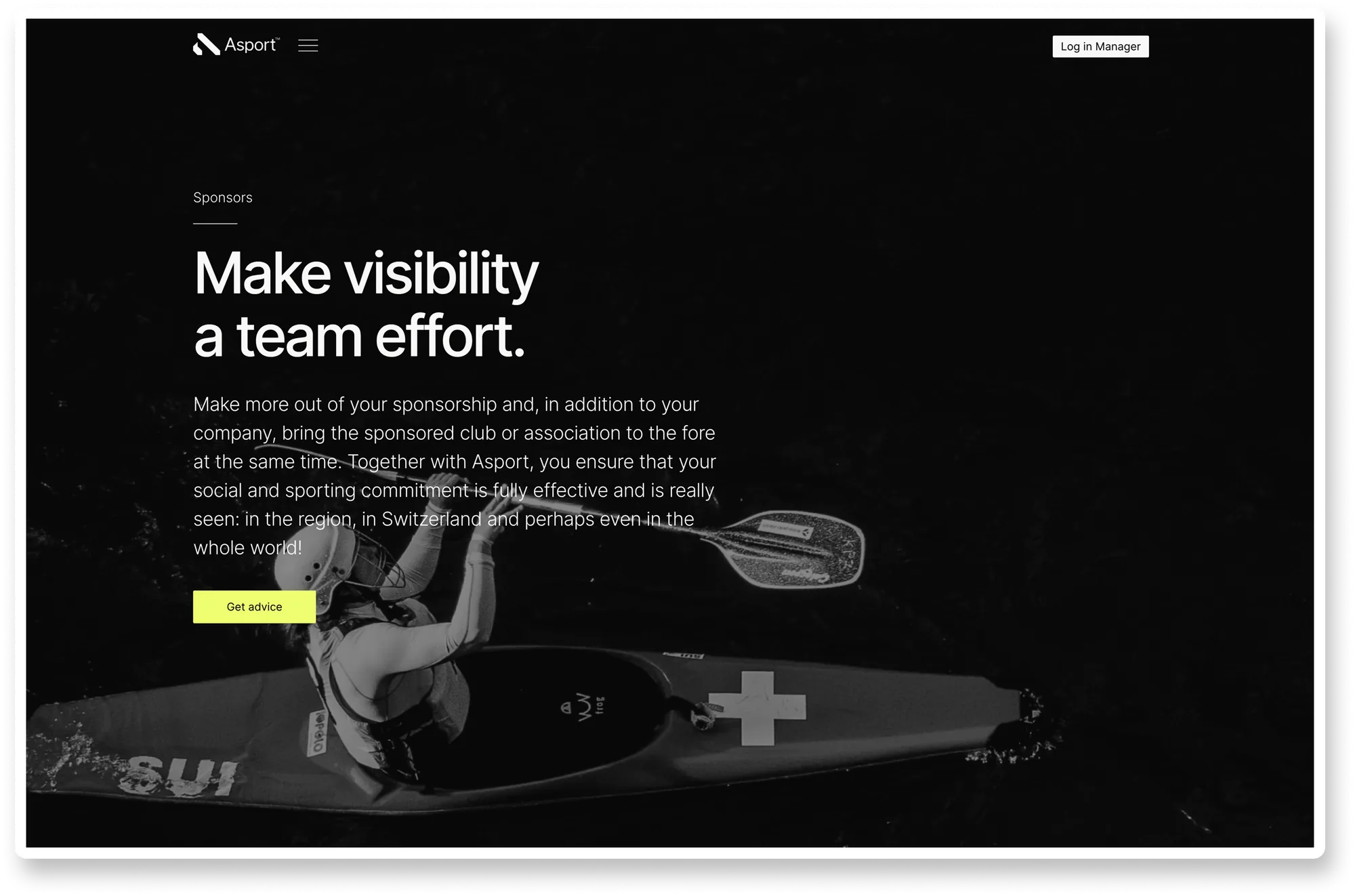 Asport.tv Homepage – „Make visibility a team effort“ zum Thema Sponsoring-Sichtbarkeit
